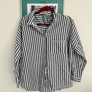 Zara poplin stripe shirt with tie back neck / yoke